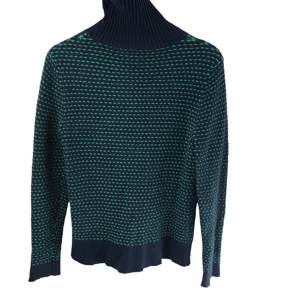 J.Crew Turtleneck Sweater Women Sz S Textured Preppy Navy Green Classic Knit - Picture 3 of 6